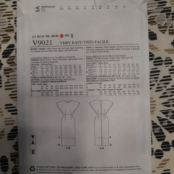 Vogue pattern, very easy vogue, dress, sizes 14 through 22 - Picture 2 of 2